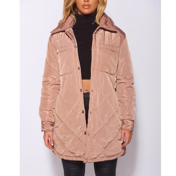 Brown Quilted Long Sleeve Collared Padded Coat - Picture 12 of 16